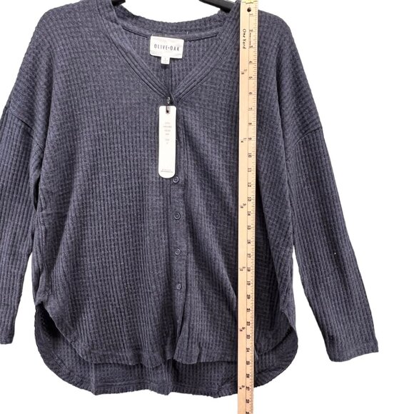 Olive And Oak Top Womens S Blue Waffle Knit Shirt Long Sleeve Button Thermal - Picture 5 of 12
